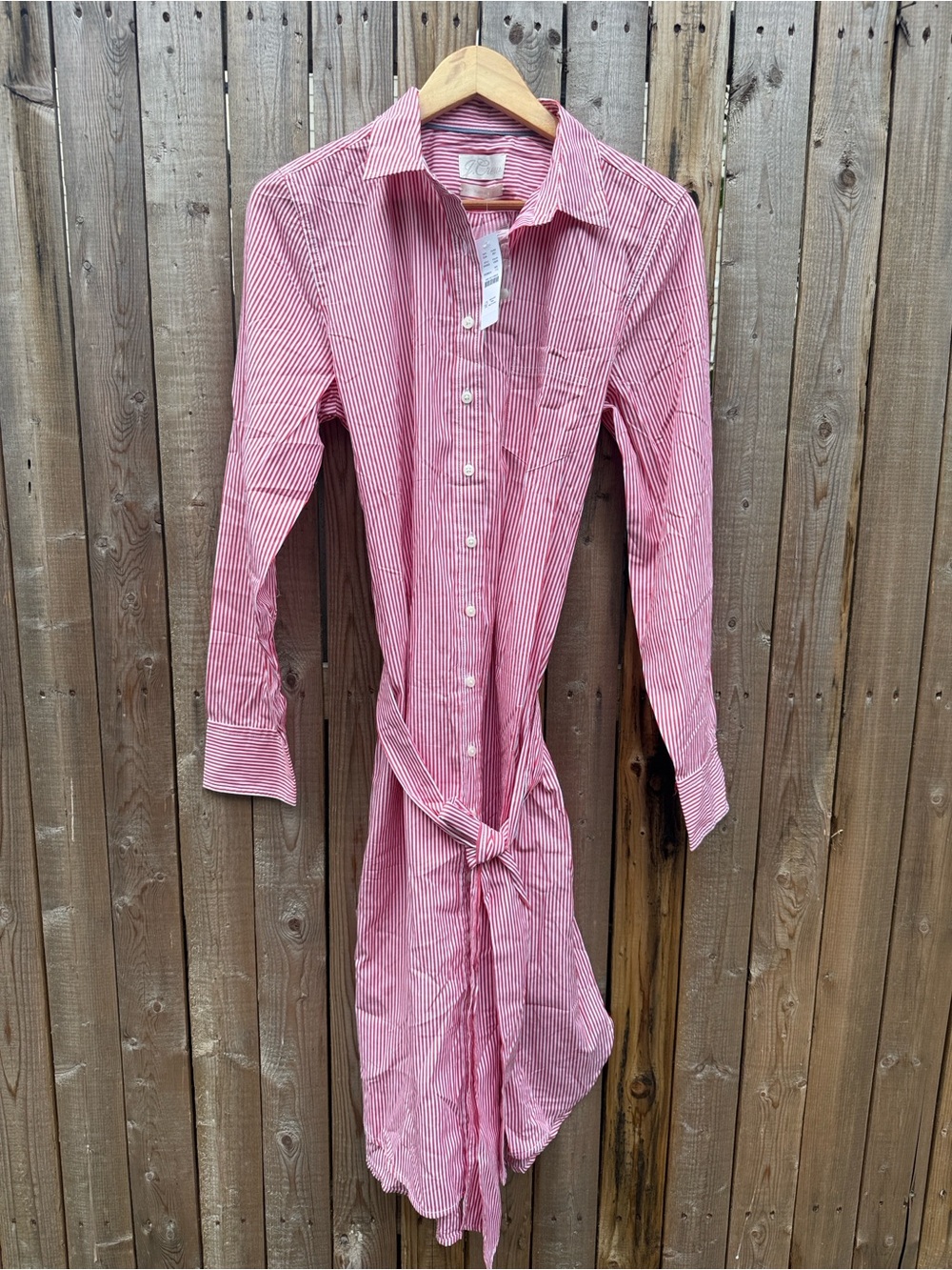 J. Crew Red and White Pinstripe Button-Down Shirt dress MWT